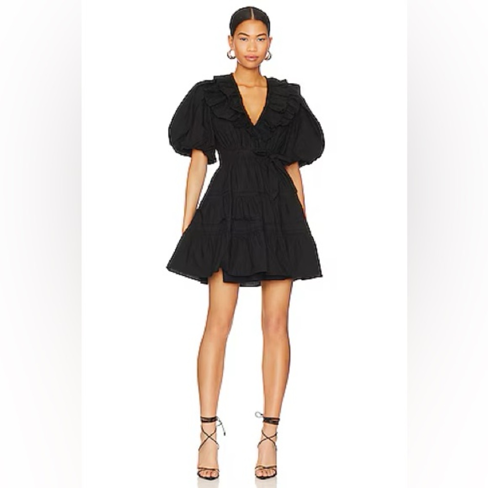 Love the Label Remy Black balloon sleeve ruffle dress